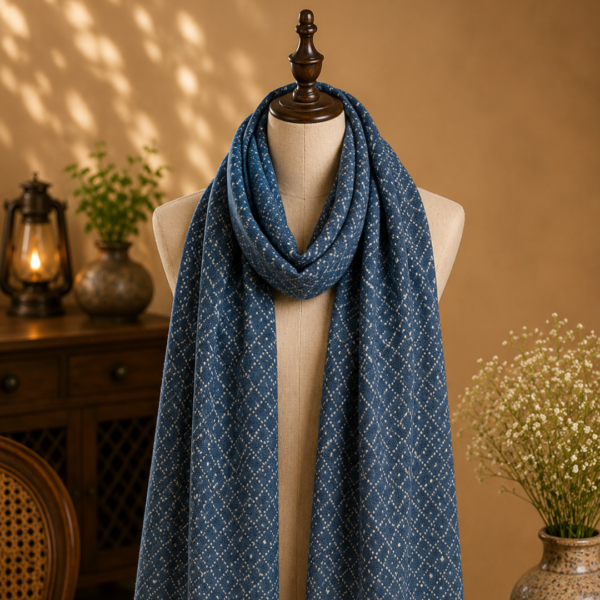 handblock dabu print stole indigo white diamond dot