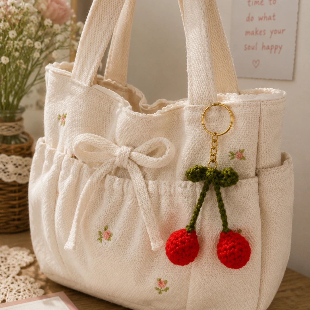handmade crochet cherry keychain charming yarn accessory handmade crochet cherry keychain charming yarn accessory