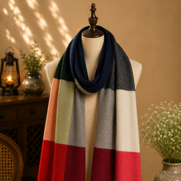 mix wool stole navy grey red green orange colorblock