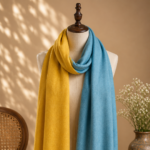 handwoven bright merino wool stole mustard sky blue fringe