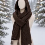 Handknitted Hooded Muffler Scarf – Brown Wool Hood