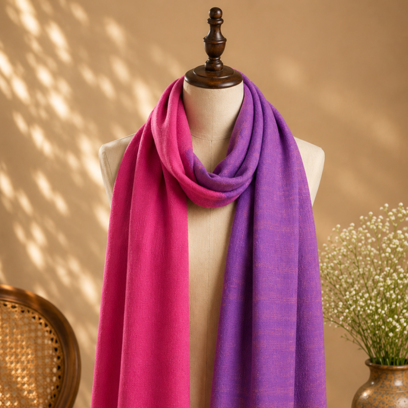 dual tone stole pink purple merino wool handwoven