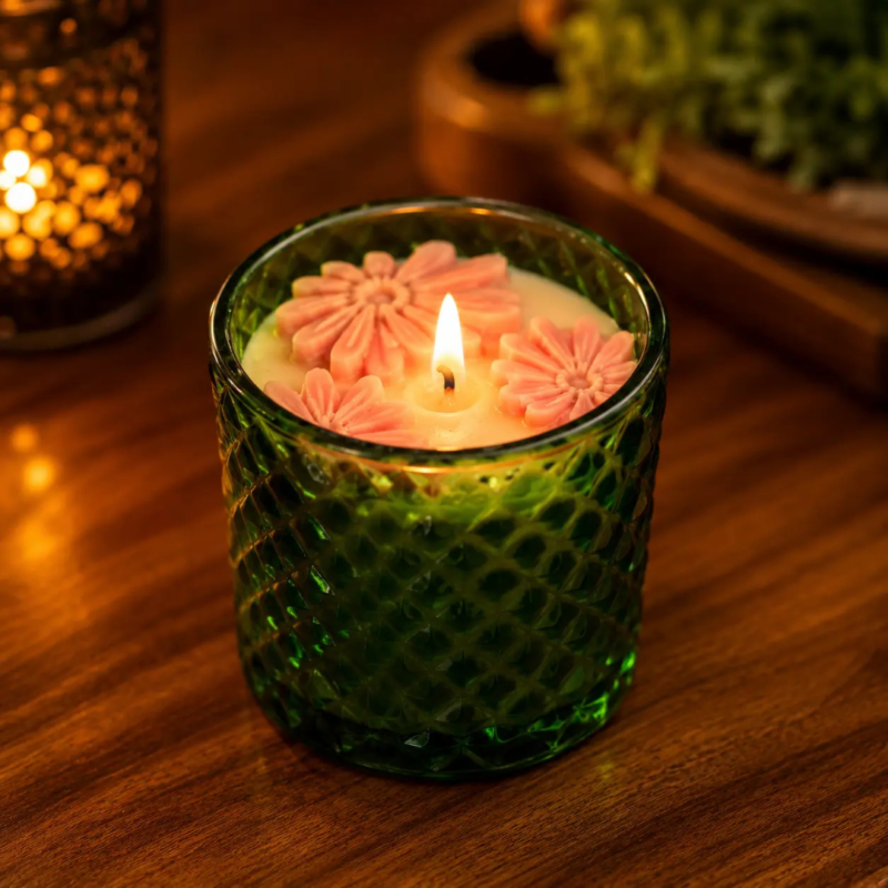 soy wax candle emerald bloom floral jar