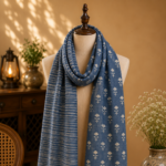 indigo dabu print stole striped floral reversible