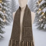 Handknitted Pocket Muffler – Brown Two-Tone Fringed Scarf