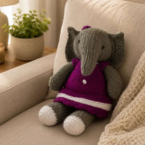 Miss Elephant crochet plush toy handmade soft nursery decor