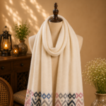 ivory embroidered stole blue pink grey geometric border