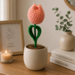 handmade woolen tulip flower baby pink eco-friendly handcraft