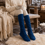 Handknitted Cable Knit Socks – Teal Blue Wool Socks
