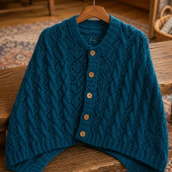 Teal Cable Knit Poncho
