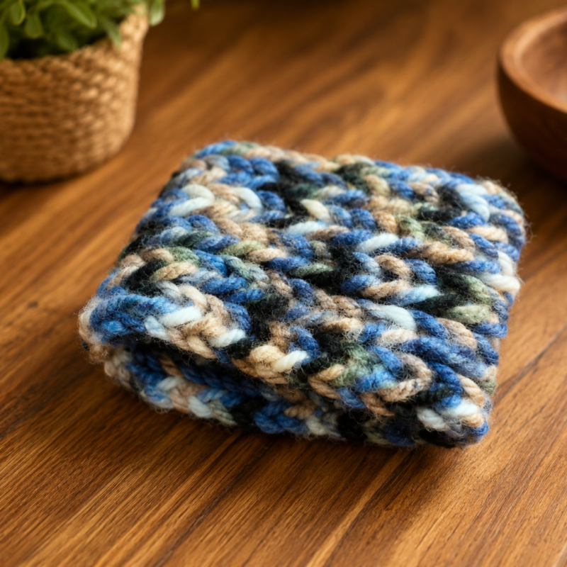 Hand Knitted Wool Ear Warmer Blue Winter Headband