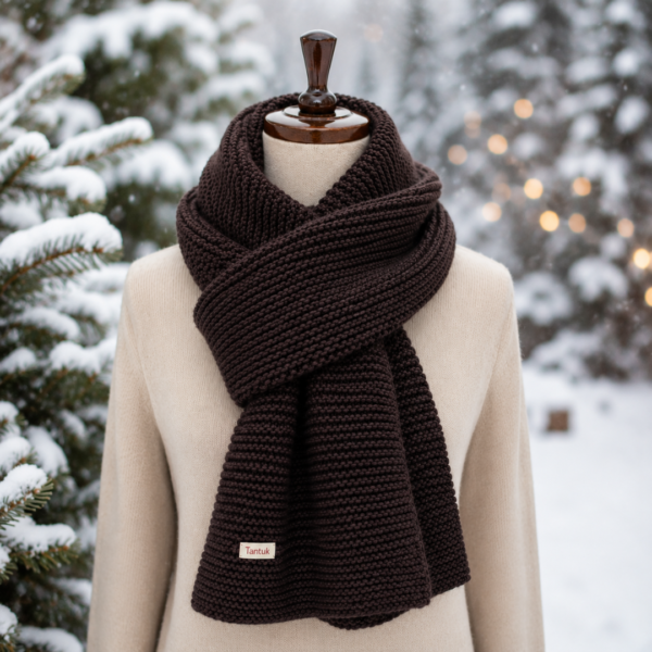 Handknitted Wool Cowl – Cozy Brown Scarf