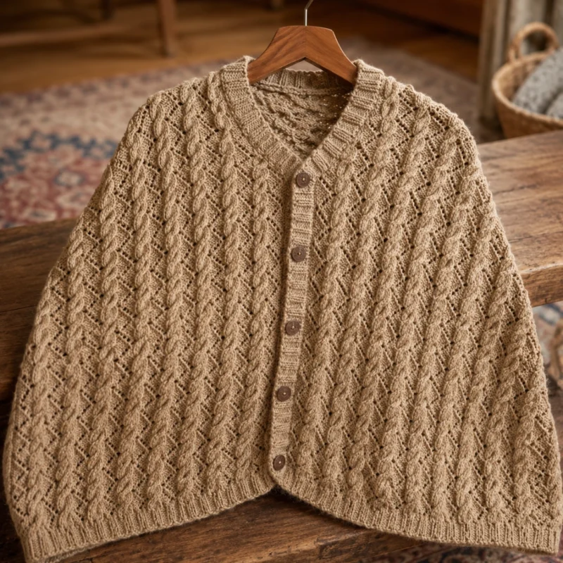 beige cable knit poncho