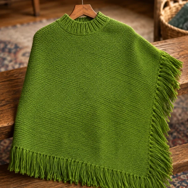 green fringe poncho