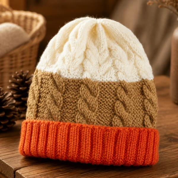 colorblock cable knit beanie
