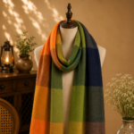 colorblock wool stole orange green navy blue handwoven