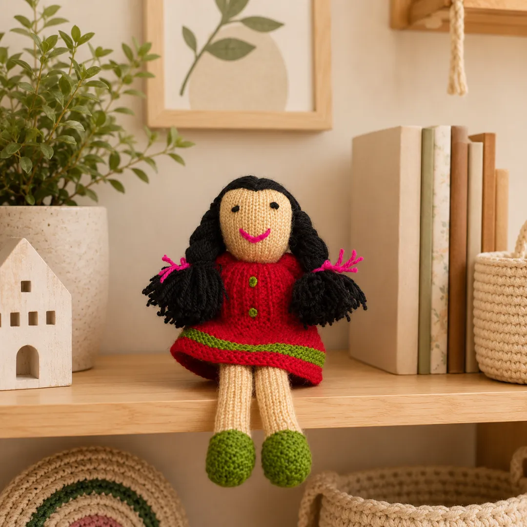 Rossie long hair crochet doll handmade eco-friendly yarn nursery Rossie long hair crochet doll handmade eco-friendly yarn nursery