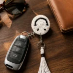 cute crochet smile keychain joyful handmade yarn charm