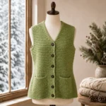 sage green wool half cardigan v-neck patch pockets
