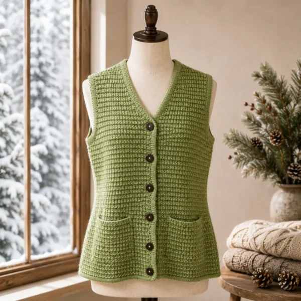 sage green wool half cardigan v-neck patch pockets