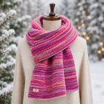Handknitted Multicolor Scarf – Pink Variegated Wool Cowl
