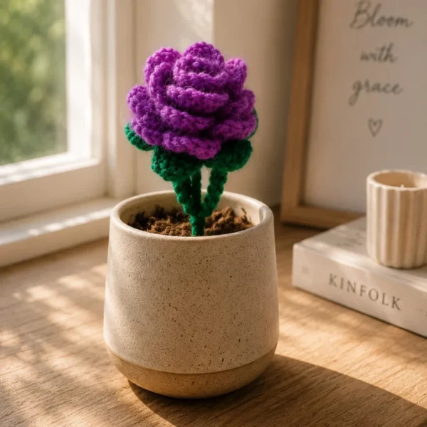 handmade woolen rose flower purple baby pink handcraft