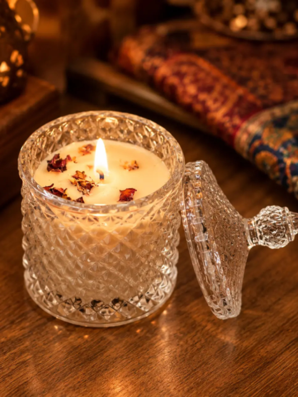 crystal glass candle rose petal jar